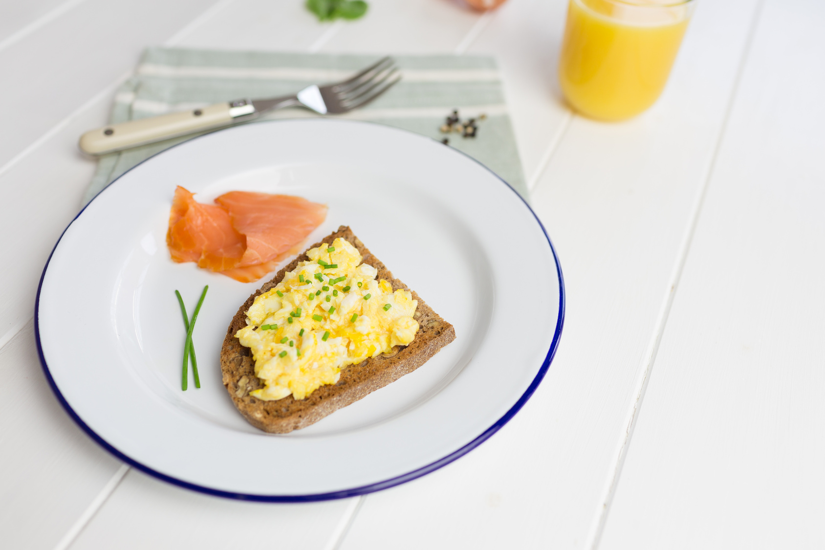 High protein breakfast with scrambled eggs on toast