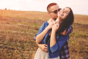 Landscape portrait of young beautiful stylish couple sensual and