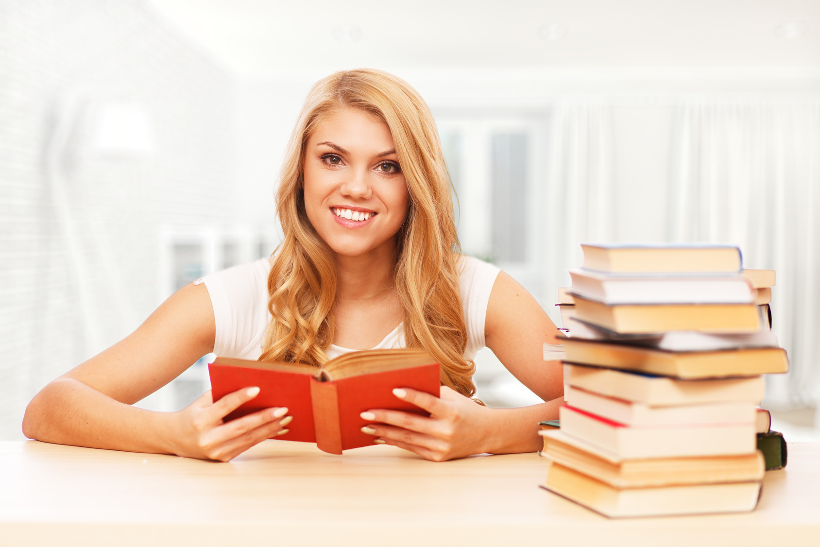 Young student reading books