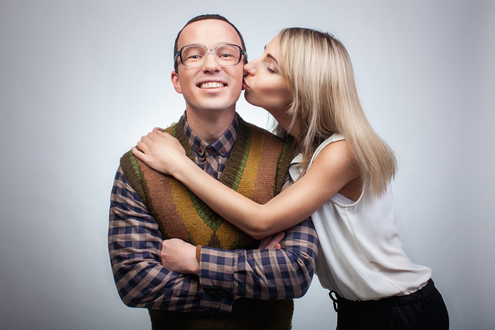Happy nerd with girl