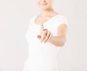 woman with finger up