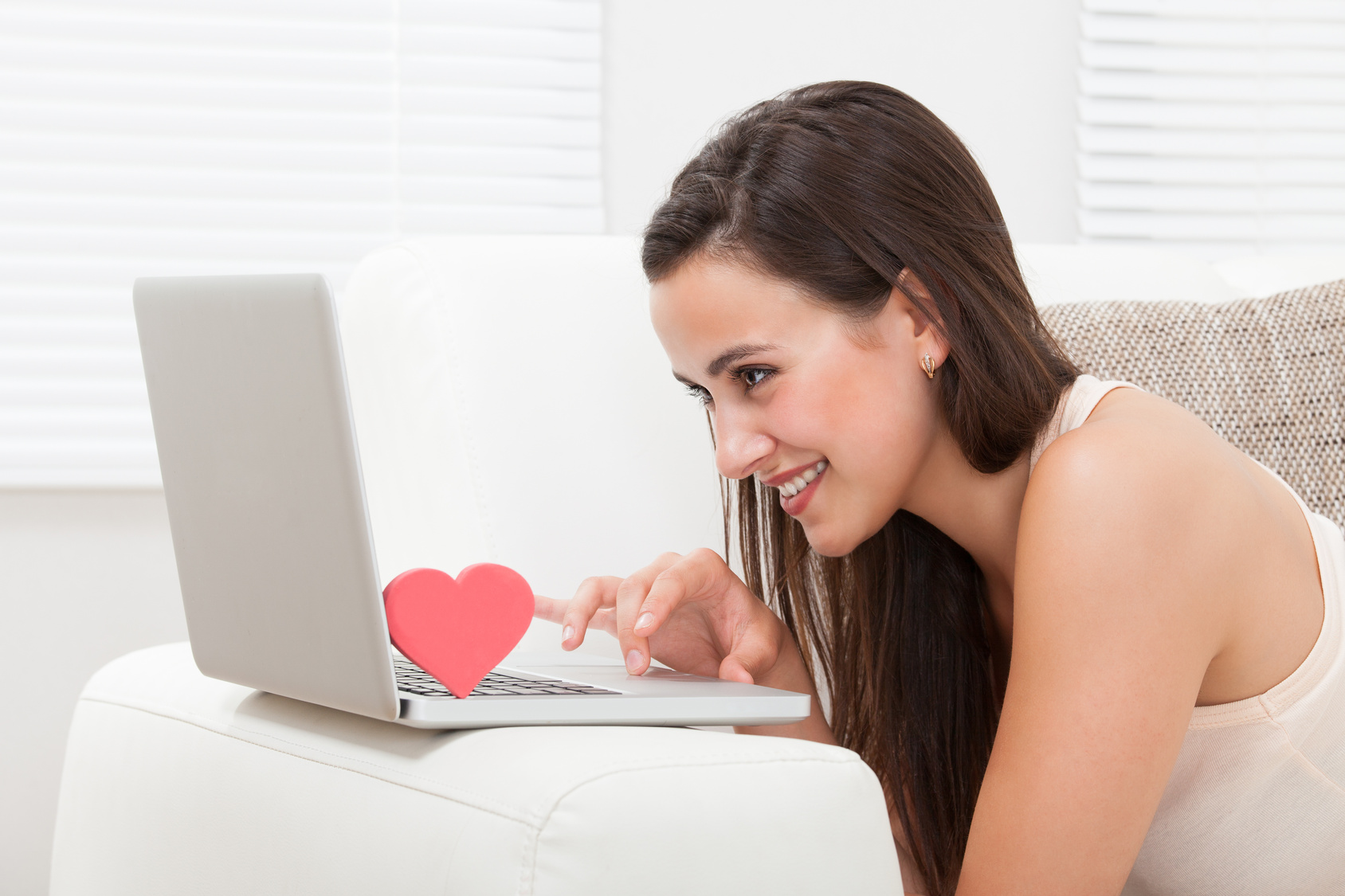 Beautiful Woman Dating Online On Laptop