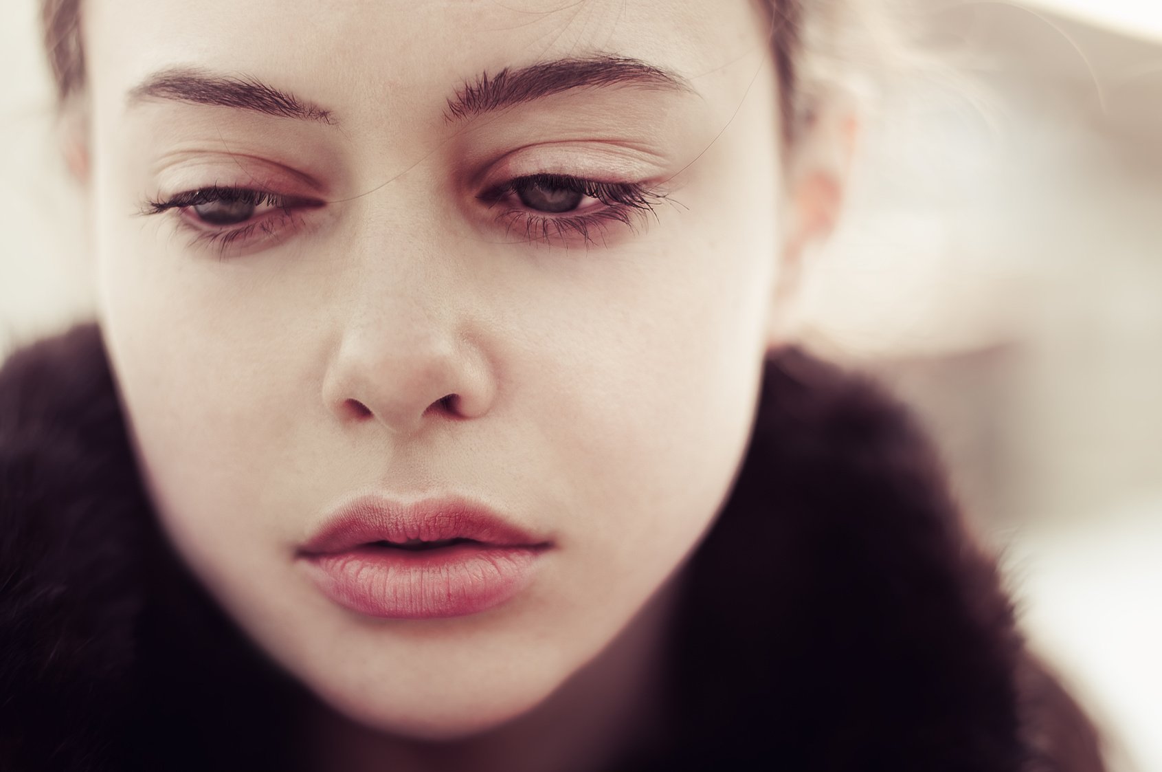 portrait of a beautiful sad girl closeup