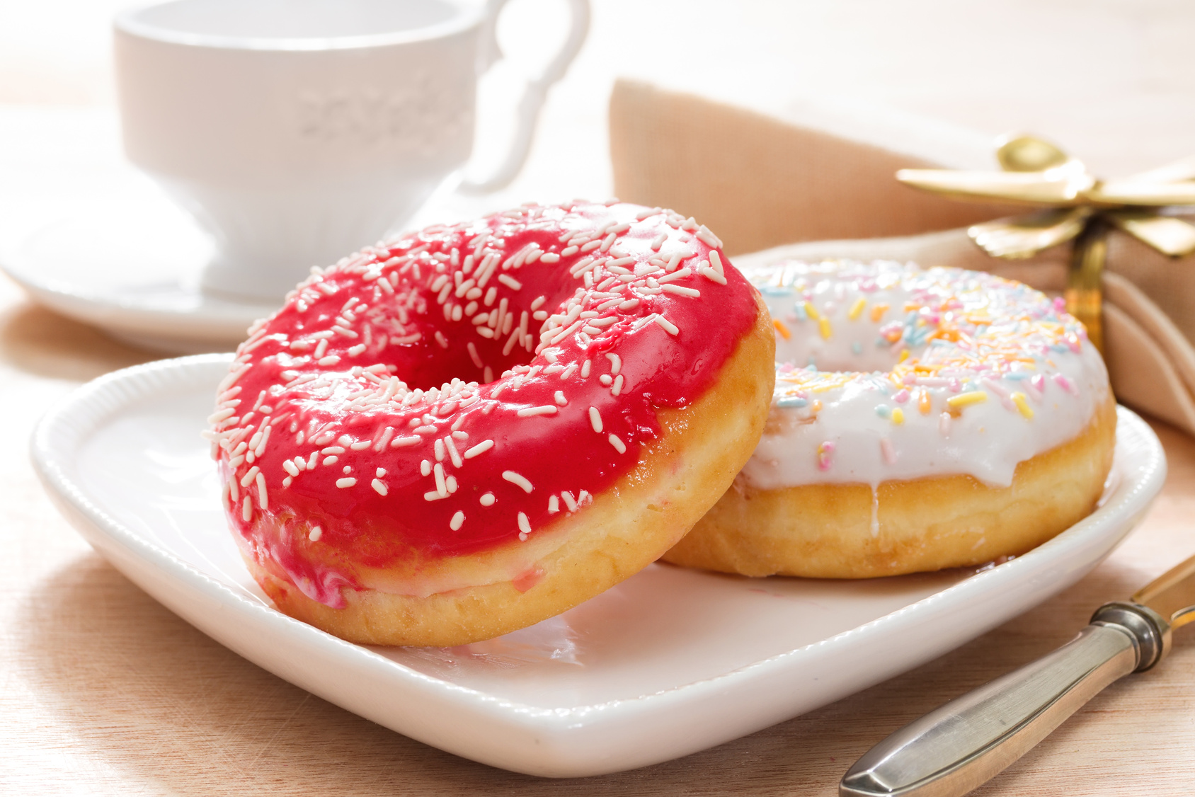 Delicious doughnut with confectioner’s sugar.