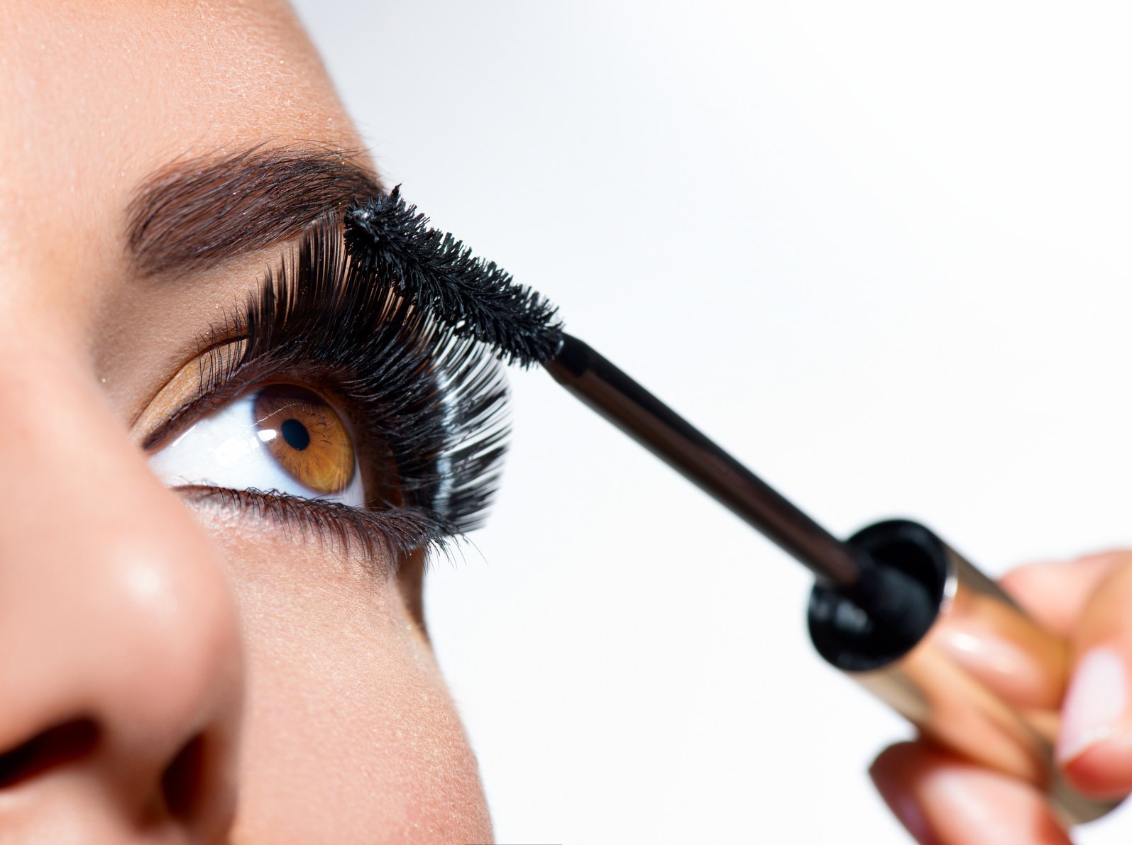 Mascara Applying. Long Lashes closeup