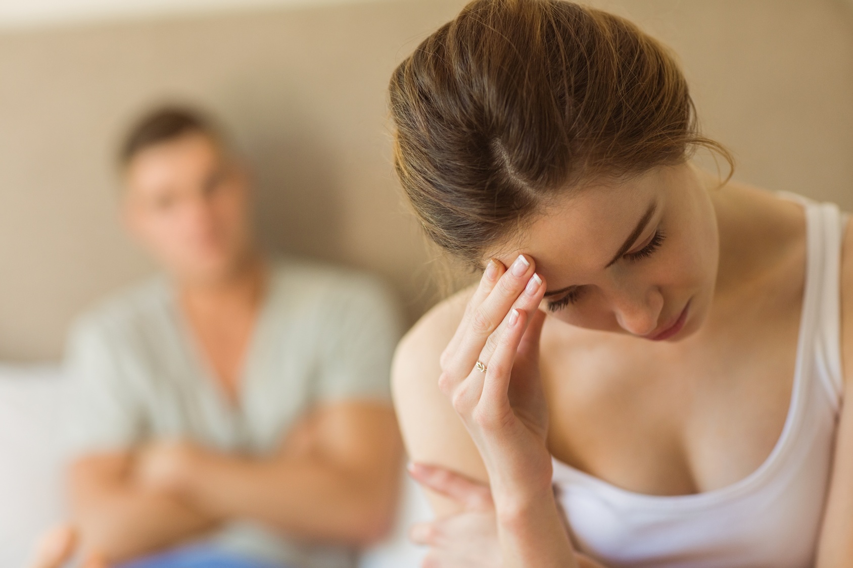 Upset couple not talking to each other after fight