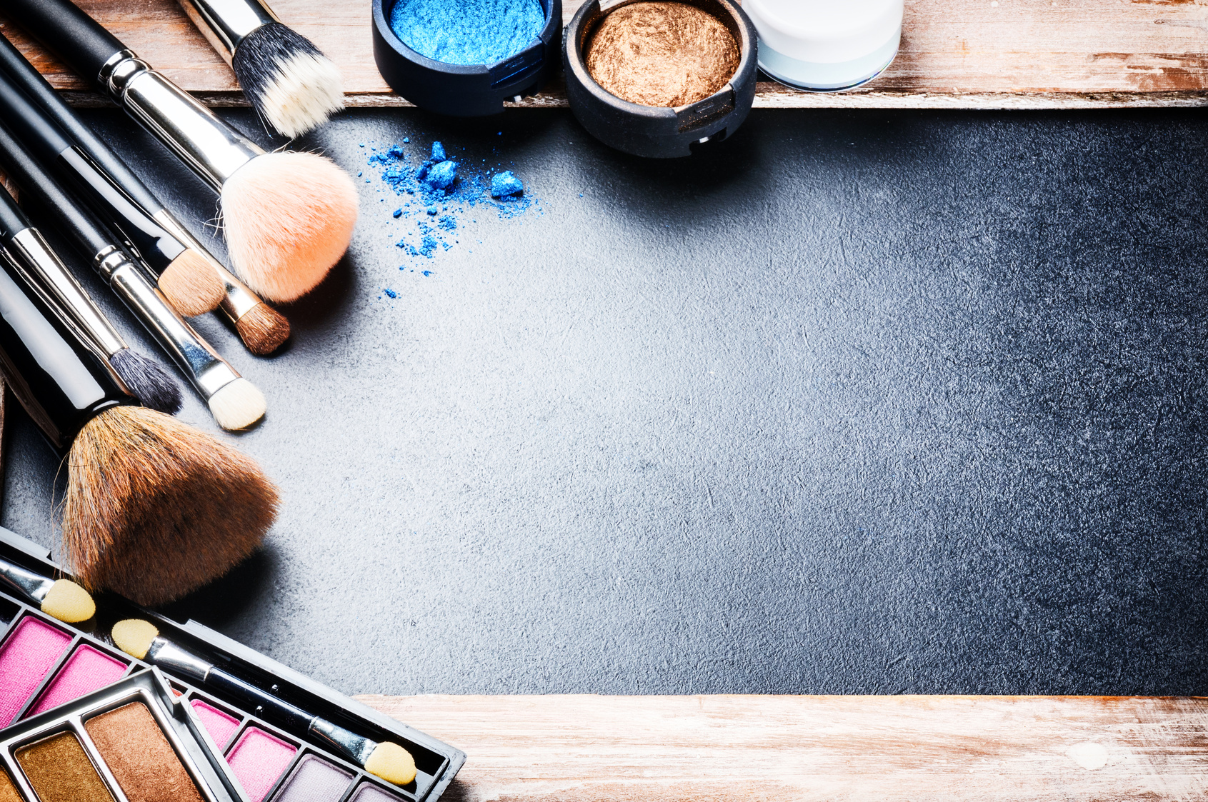 Various makeup products with copyspace