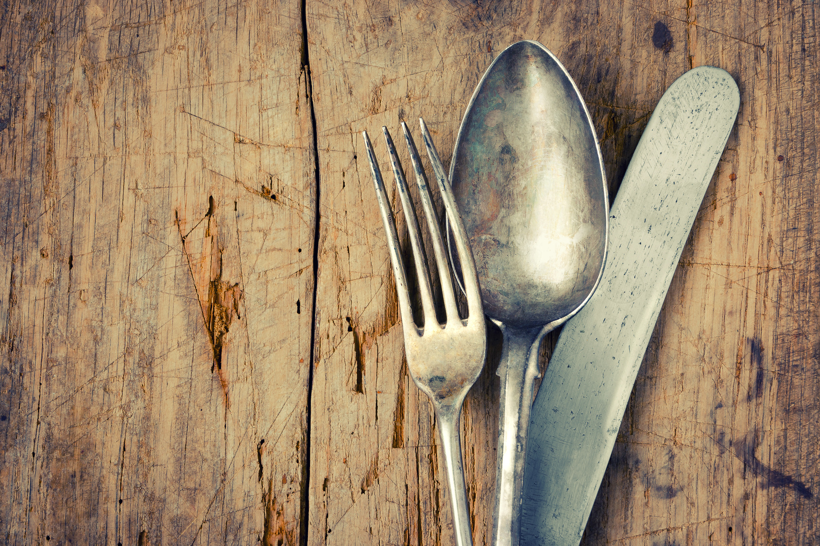 Fork, spoon and knife closeup