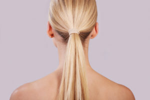 Perfect ponytail, with long blonde hair