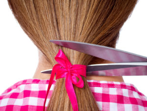 long hair and scissors cutting – back