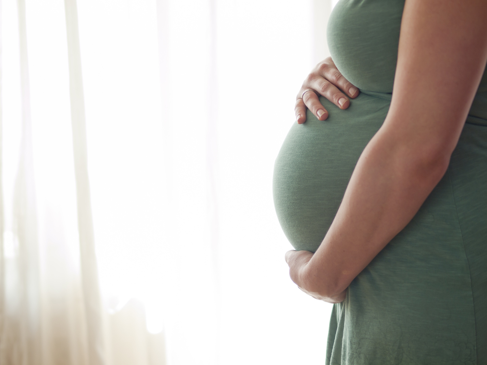 Pregnant young woman holding her belly