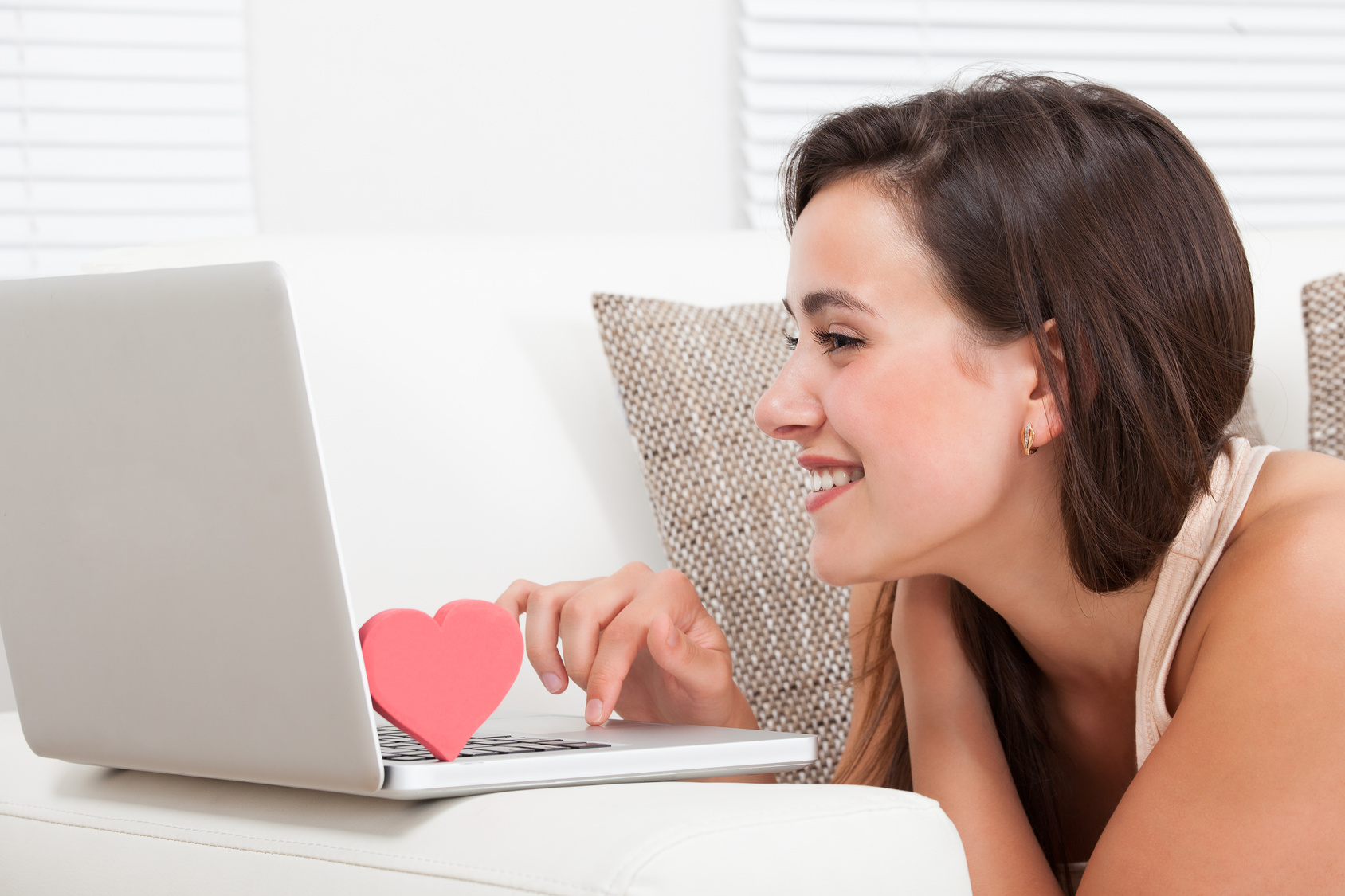 Beautiful Woman Dating Online On Laptop