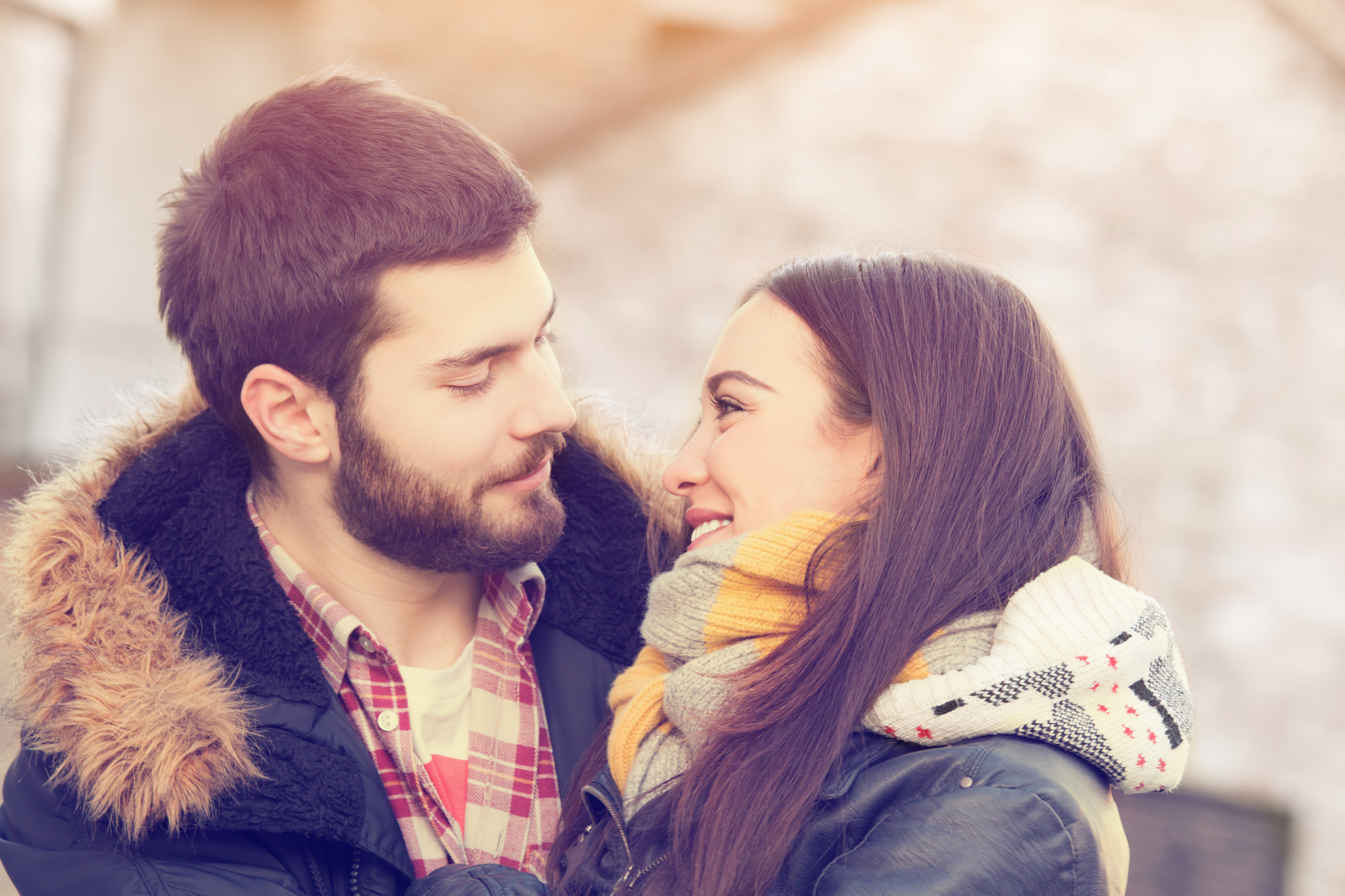 Loving couple outdoors.