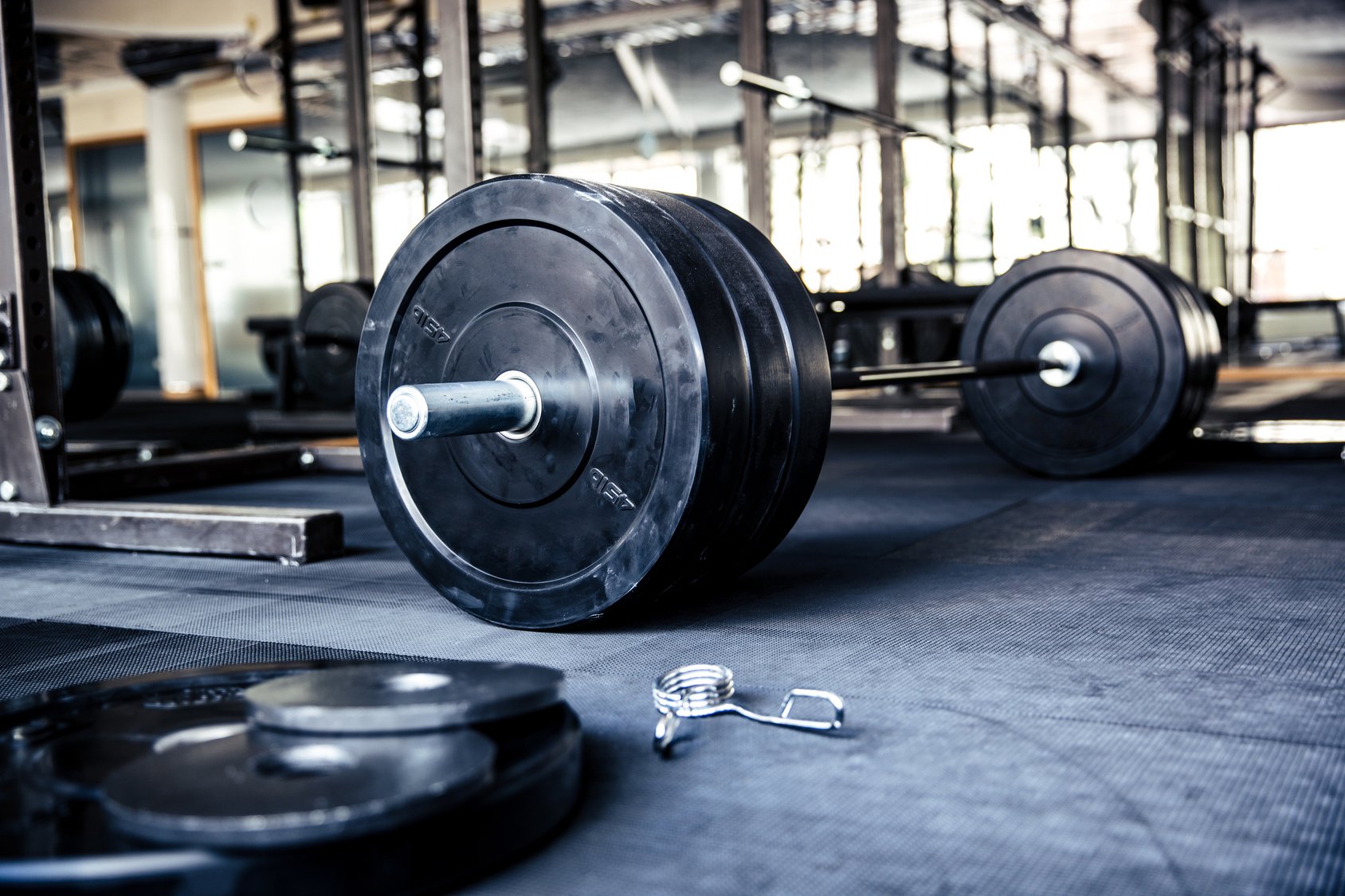 Closeup image of a fitness equipment weight training workout heavy