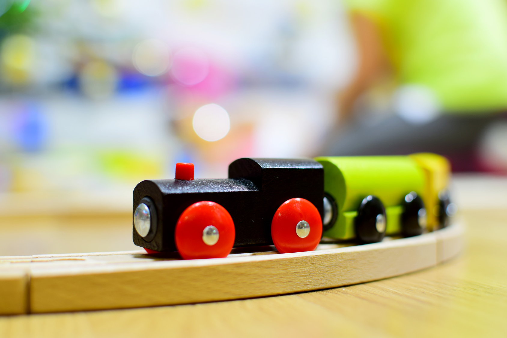 Wooden train. Toy detail.