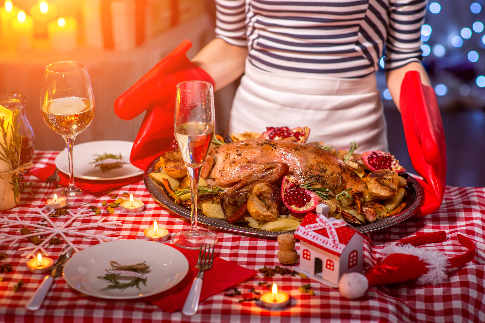 Woman preparing for Christmas dinner