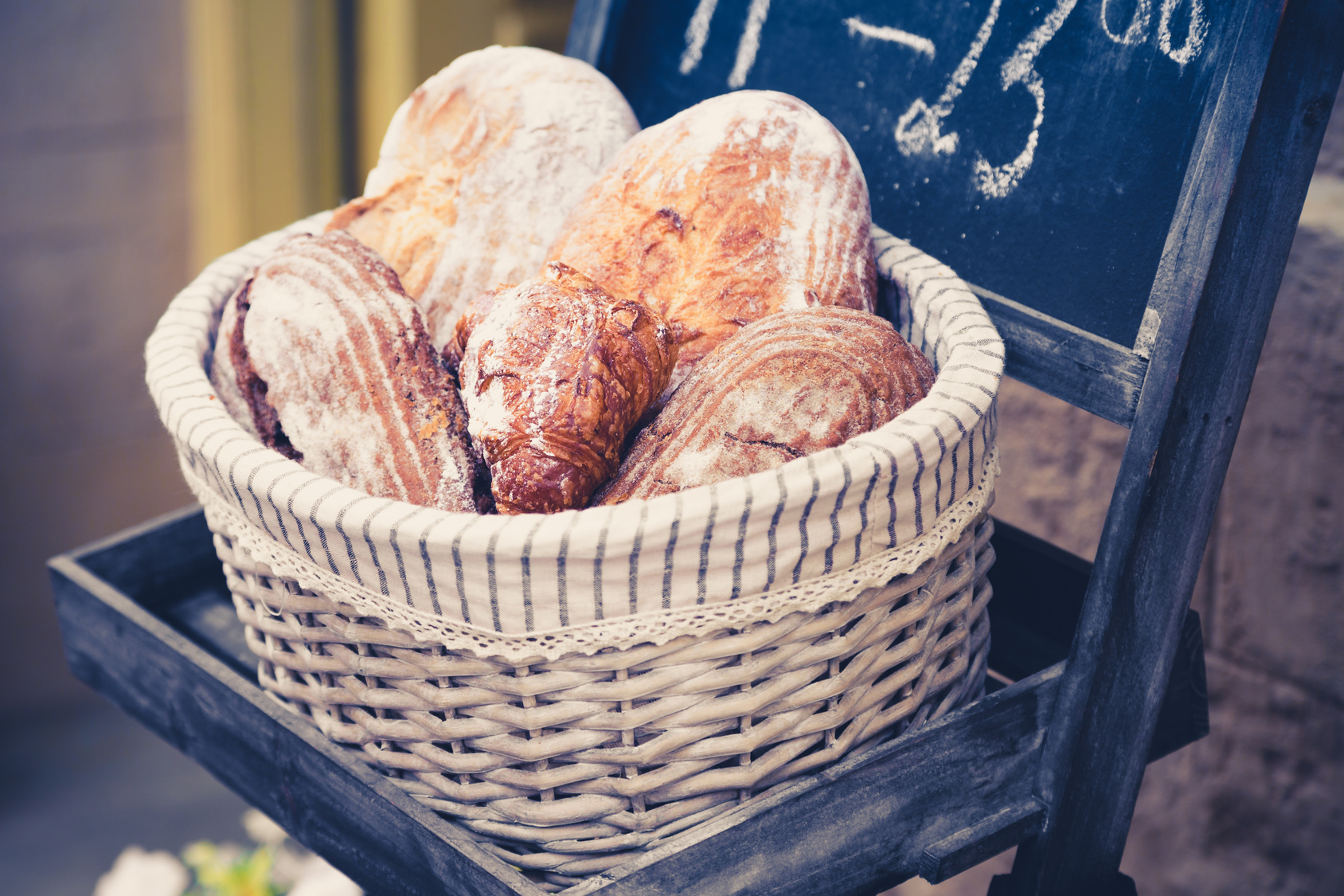 Wholemeal bread in a basket in the bakery.