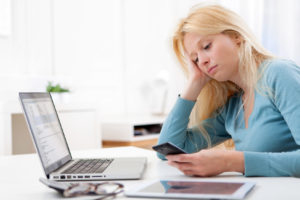 View of a Lazy blonde woman doesn’t want to work