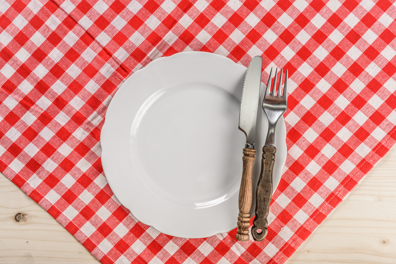 Restaurant Table Setup on Checkered  Tablecloth