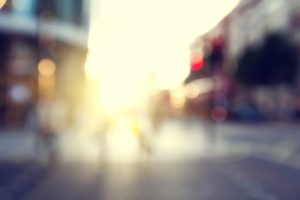 people in bokeh, street of London