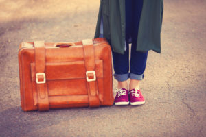 View at foots and suitcase standing travel travelling matkailu matka