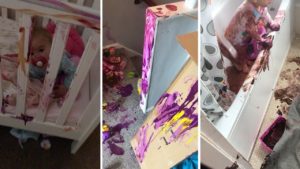 Video: Taaperot laittoivat kodin uuteen uskoon violetilla maalilla – alle vuoden ikäinen siskokin sai osansa ”maalileikistä”