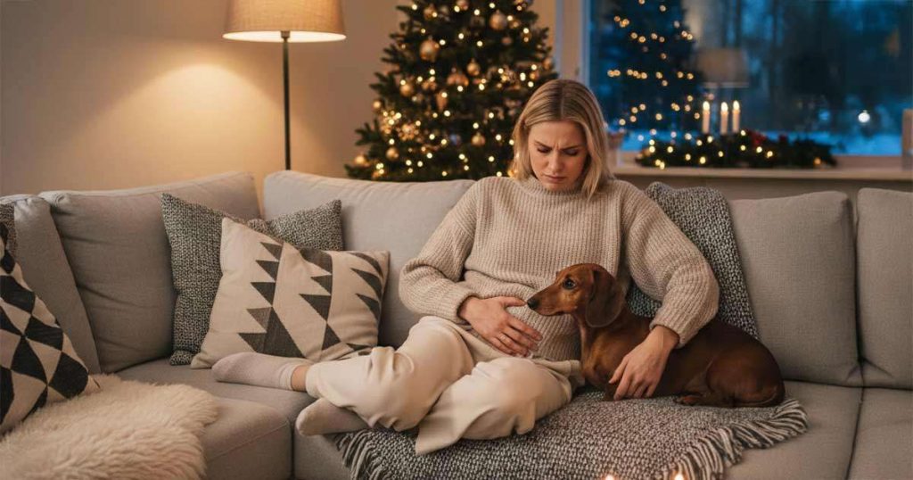 Turvotus ei helpota sohvalla istumalla, vaikka koiran ottaminen kainaloon ja sohvalle kääriytyminen houkuttaisi.